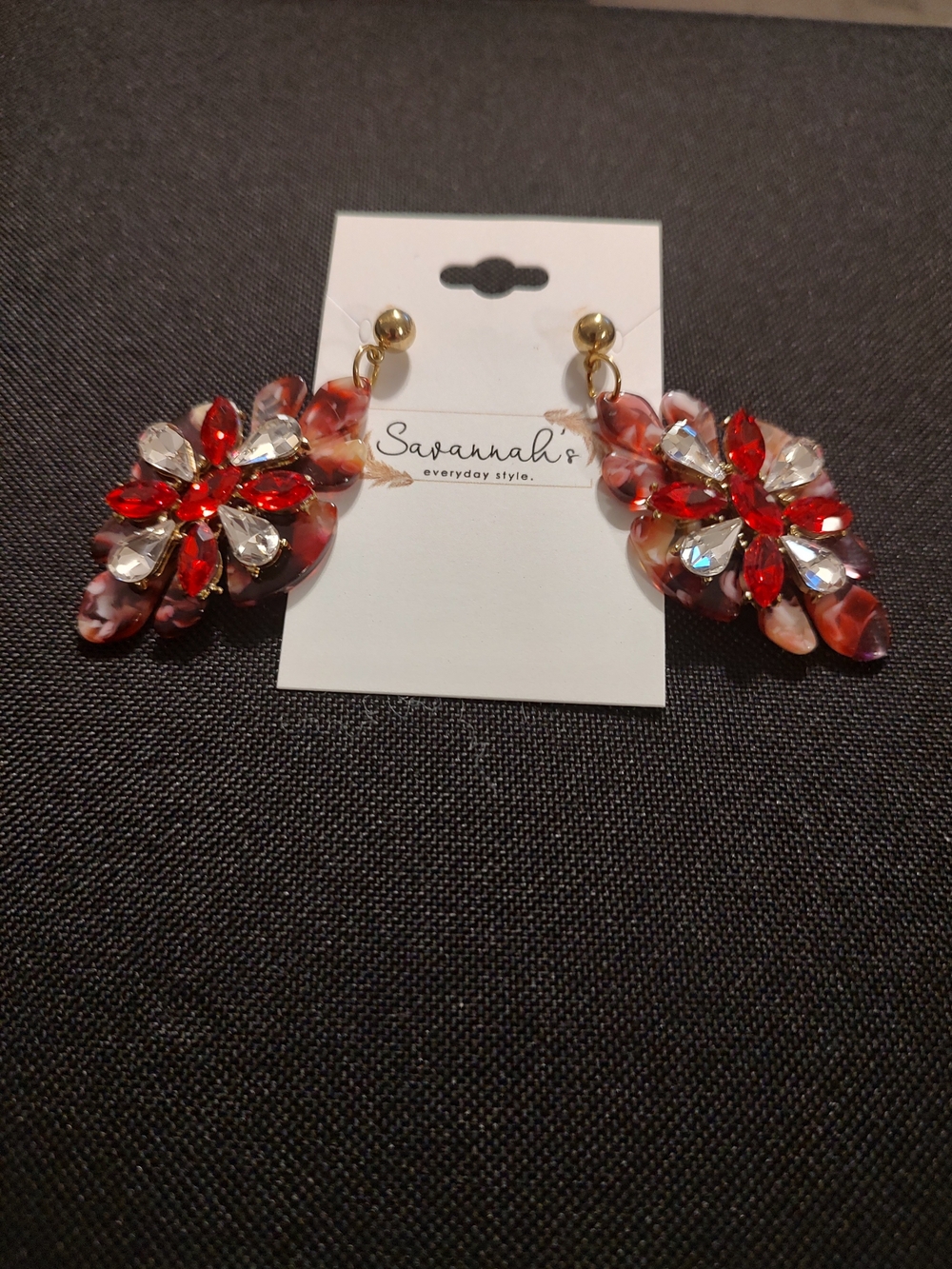 Savannah Red and Clear Floral Cluster Drop Earrings
